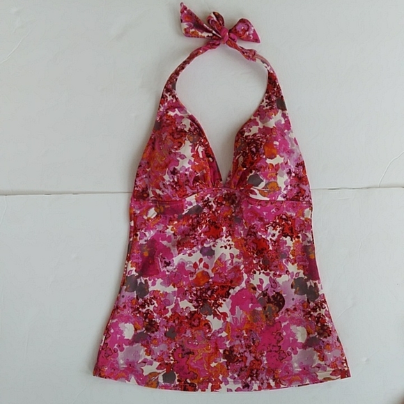 Profile Two Piece Padded Halter Tankini Swimsuit 6 Pink White - Picture 4 of 16